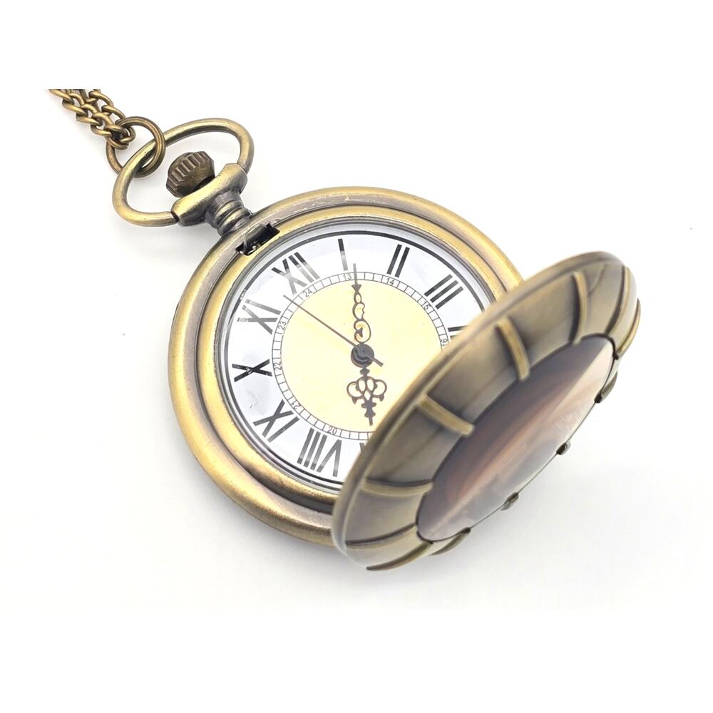 Golden Sundial Pocket Watch - Vintage Roman Numeral Antique Bronze Timepiece - Picture 7 of 10